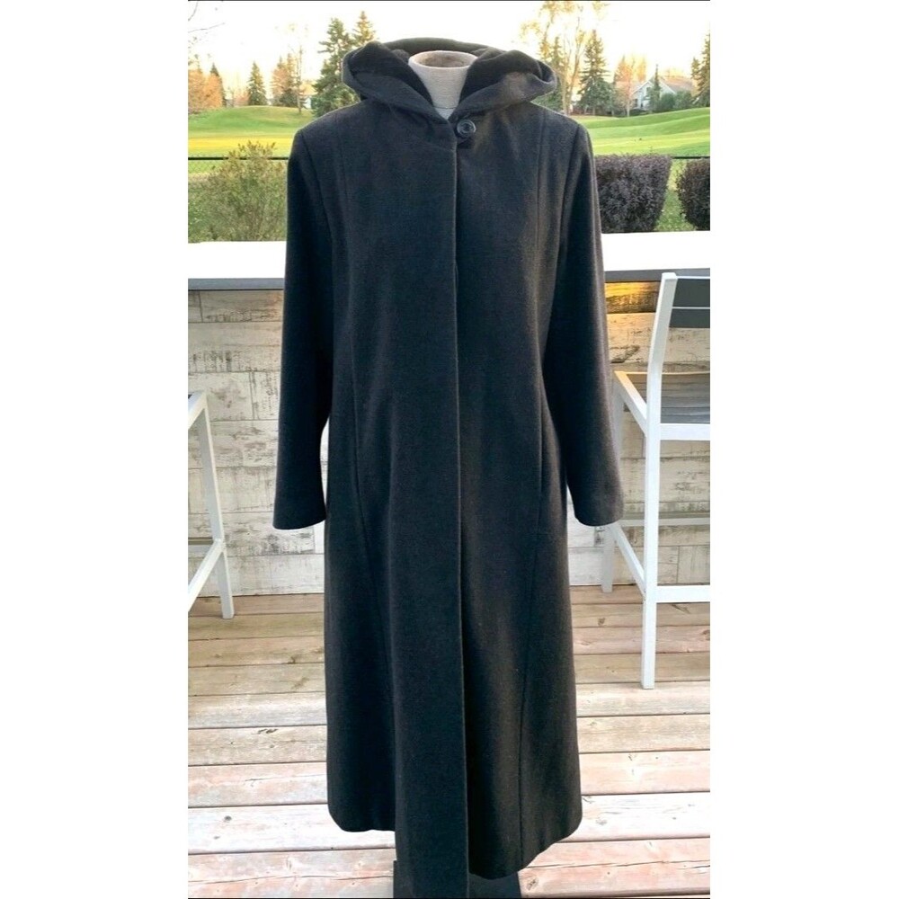 Novelti Wool Cashmere Blend Long Maxi Coat Hooded Womens M L Vintage Gray Riding